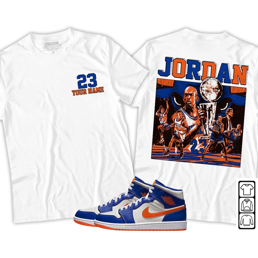 Cup 23 Custom Sneaker Shirt Match Mid Knicks 1s, Jordan 1 Mid Knicks MKO Hoodie