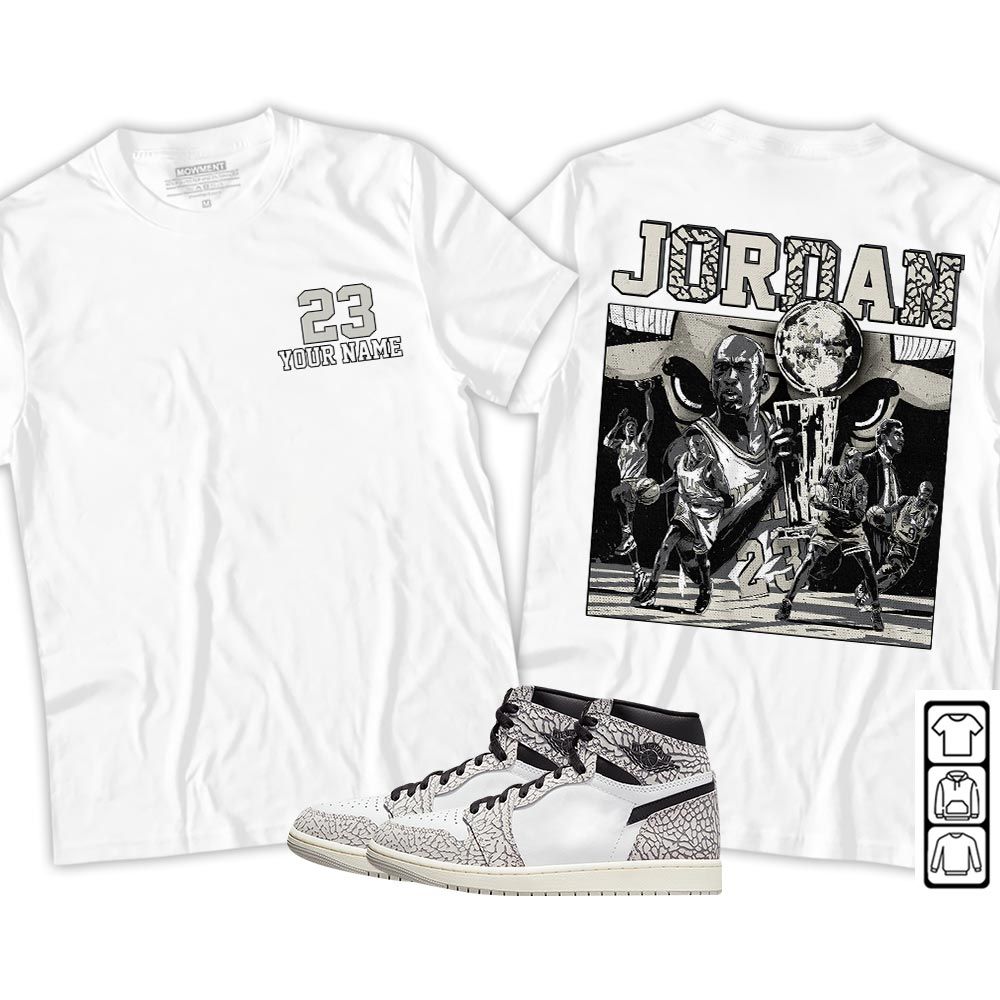 Cup 23 Custom Sneaker Shirt Match OG Elephant 1s, Jordan 1 White Cement MKO T-Shirt Cup 23 Custom Sneaker Shirt Match OG Elephant 1s, Jordan 1 White Cement MKO T-Shirt