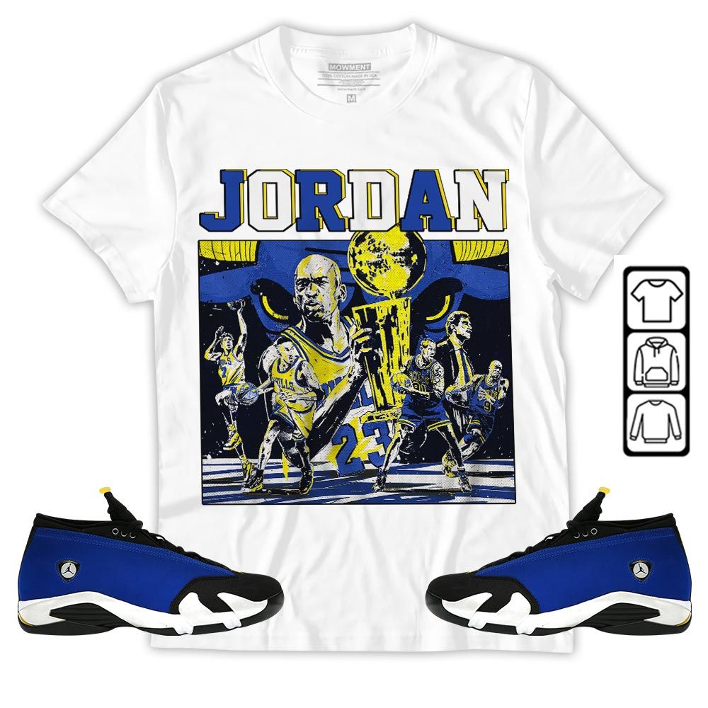 Cup 23 Sneaker Shirt Match 2023 Blue Laney 14s, Jordan 14 Laney MKO T-Shirt