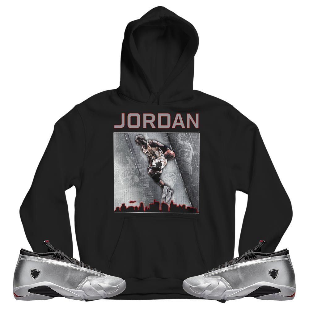 Custom 23 City Sneaker Shirt Match 14 Low Metallic Silver, Jordan 14 Metallic Silver MKO T-Shirt