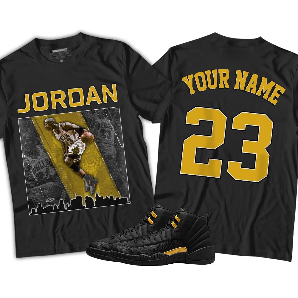 Custom 23 City Sneaker Shirt Match Black Taxi 12s, Jordan 12 Retro Black Taxi MKO T-Shirt Custom 23 City Sneaker Shirt Match Black Taxi 12s, Jordan 12 Retro Black Taxi MKO T-Shirt