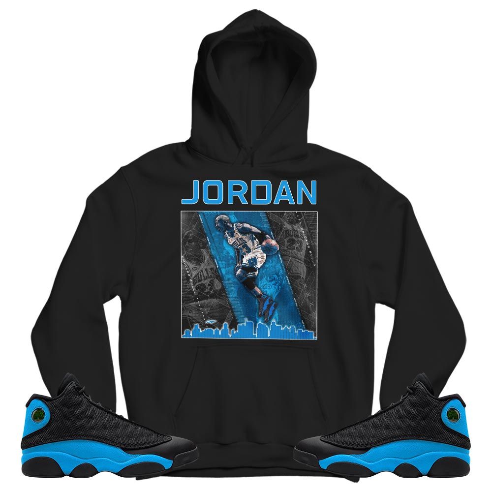 Custom 23 City Sneaker Shirt Match Black University Blue 13s, Jordan 13 Black University Blue 2022 MKO T-Shirt