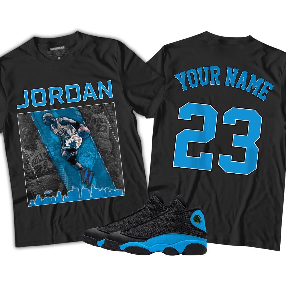 Custom 23 City Sneaker Shirt Match Black University Blue 13s, Jordan 13 Black University Blue 2022 MKO T-Shirt Custom 23 City Sneaker Shirt Match Black University Blue 13s, Jordan 13 Black University Blue 2022 MKO T-Shirt