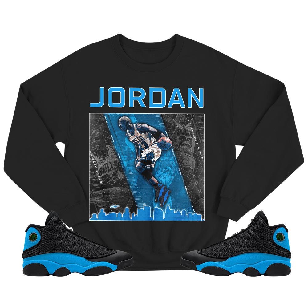Custom 23 City Sneaker Shirt Match Black University Blue 13s, Jordan 13 Black University Blue 2022 MKO T-Shirt Custom 23 City Sneaker Shirt Match Black University Blue 13s, Jordan 13 Black University Blue 2022 MKO T-Shirt