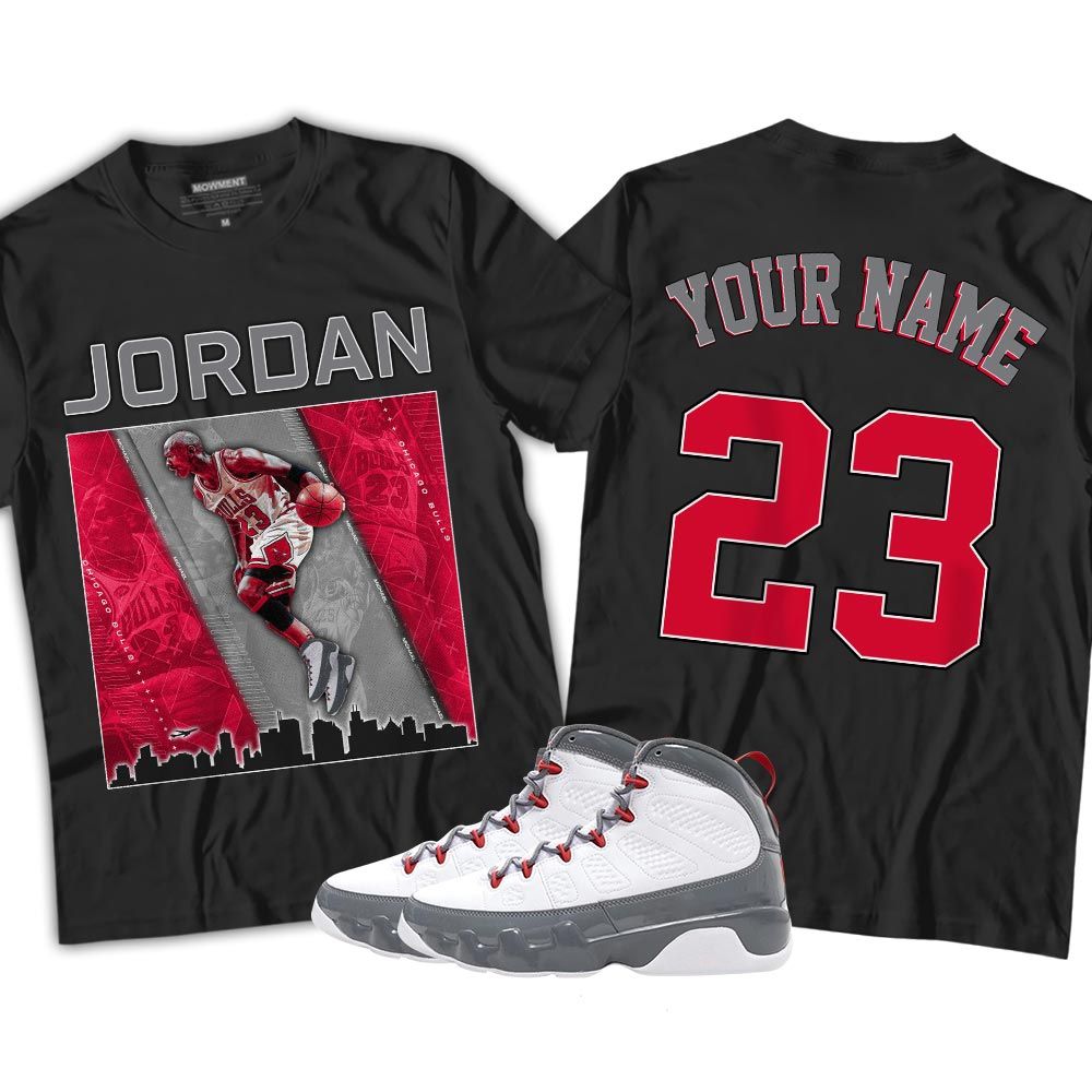 Custom 23 City Sneaker Shirt Match Fire Red 9s, Jordan 9 Retro Fire Red MKO T-Shirt Custom 23 City Sneaker Shirt Match Fire Red 9s, Jordan 9 Retro Fire Red MKO T-Shirt