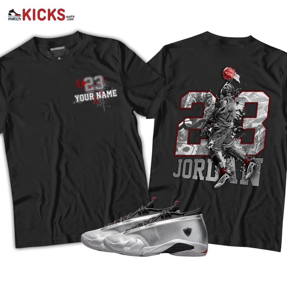 Custom 23 Jordan Sneaker Shirt Match 14 Low Metallic Silver, Jordan 14 Metallic Silver MKO T-Shirt