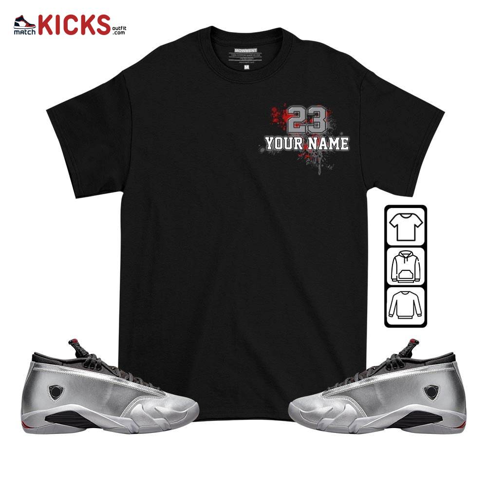 Custom 23 Jordan Sneaker Shirt Match 14 Low Metallic Silver, Jordan 14 Metallic Silver MKO T-Shirt