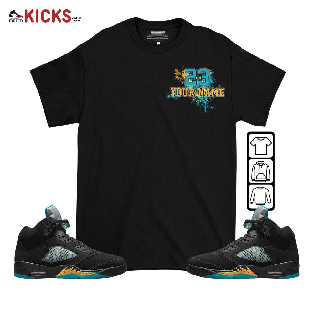 Custom 23 Jordan Sneaker Shirt Match 2023 Retro Aqua 5s, Jordan 5 Aqua MKO T-Shirt