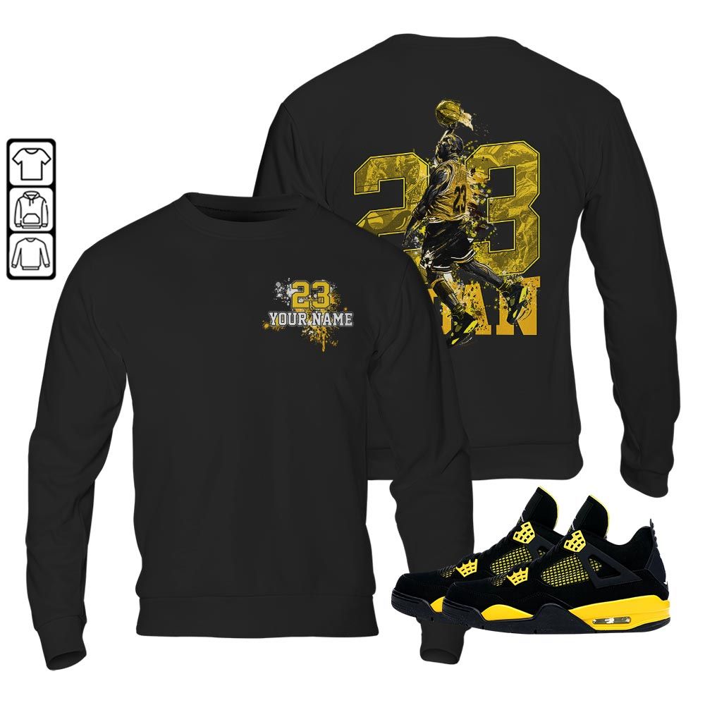Custom 23 Jordan Sneaker Shirt Match 2023 Thunder 4s, Jordan Retro 4 Thunder MKO Hoodie Custom 23 Jordan Sneaker Shirt Match 2023 Thunder 4s, Jordan Retro 4 Thunder MKO Hoodie