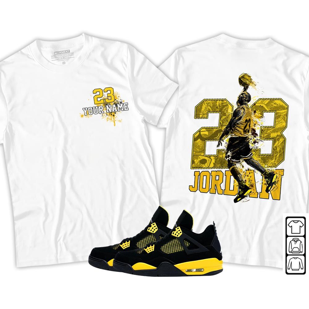 Custom 23 Jordan Sneaker Shirt Match 2023 Thunder 4s, Jordan Retro 4 Thunder MKO Hoodie