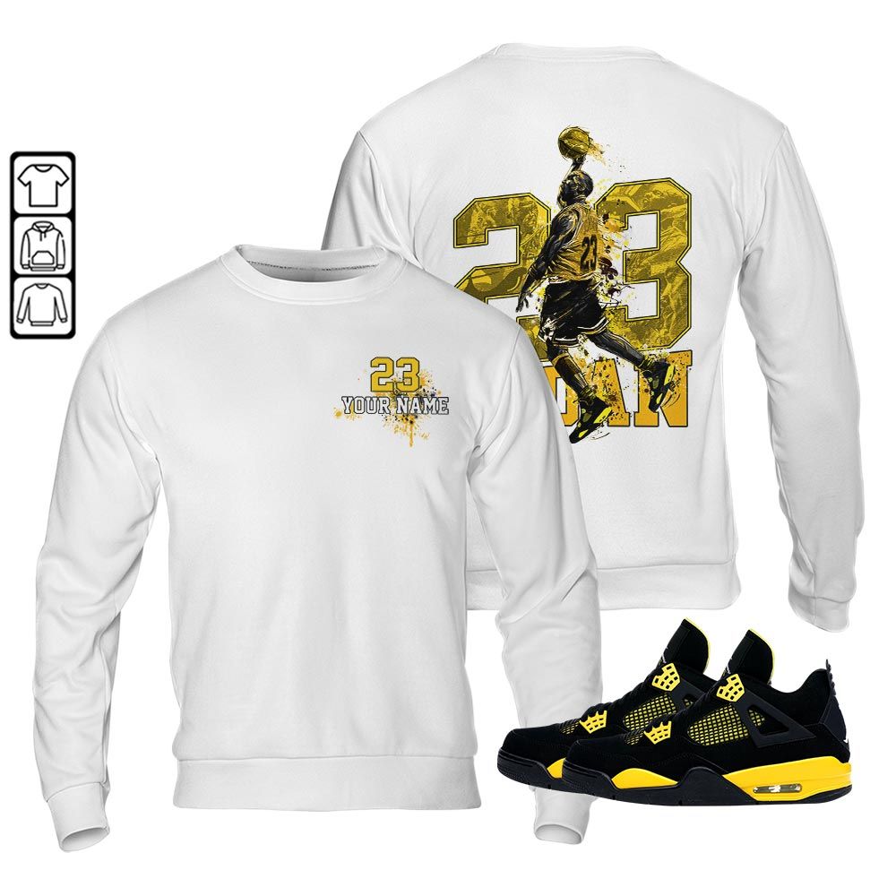Custom 23 Jordan Sneaker Shirt Match 2023 Thunder 4s, Jordan Retro 4 Thunder MKO Hoodie Custom 23 Jordan Sneaker Shirt Match 2023 Thunder 4s, Jordan Retro 4 Thunder MKO Hoodie