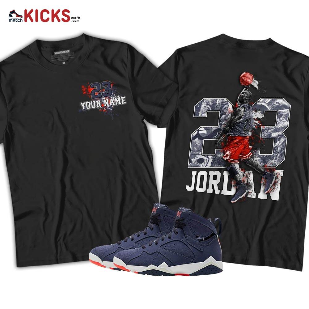 Custom 23 Jordan Sneaker Shirt Match 7 Neutral Indigo, Jordan 7 Quai 54 MKO T-Shirt