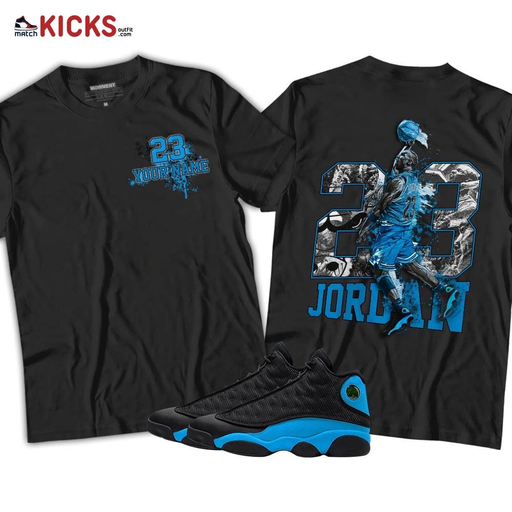 Custom 23 Jordan Sneaker Shirt Match Black University Blue 13s, Jordan 13 Black University Blue 2022 MKO T-Shirt Custom 23 Jordan Sneaker Shirt Match Black University Blue 13s, Jordan 13 Black University Blue 2022 MKO T-Shirt