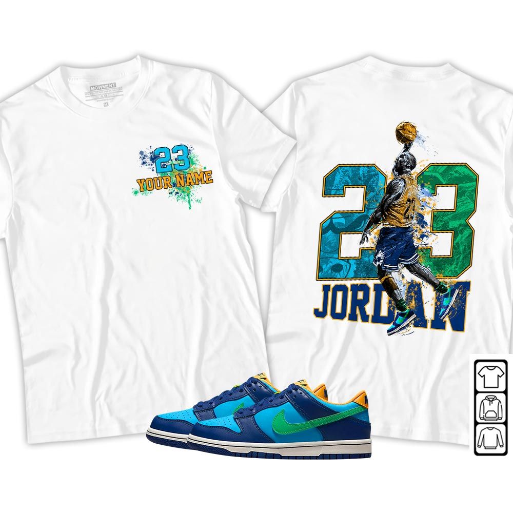 Custom 23 Jordan Sneaker Shirt Match Dunk Low GS Kyrie, Dunk Low GS Electric Algae MKO Hoodie