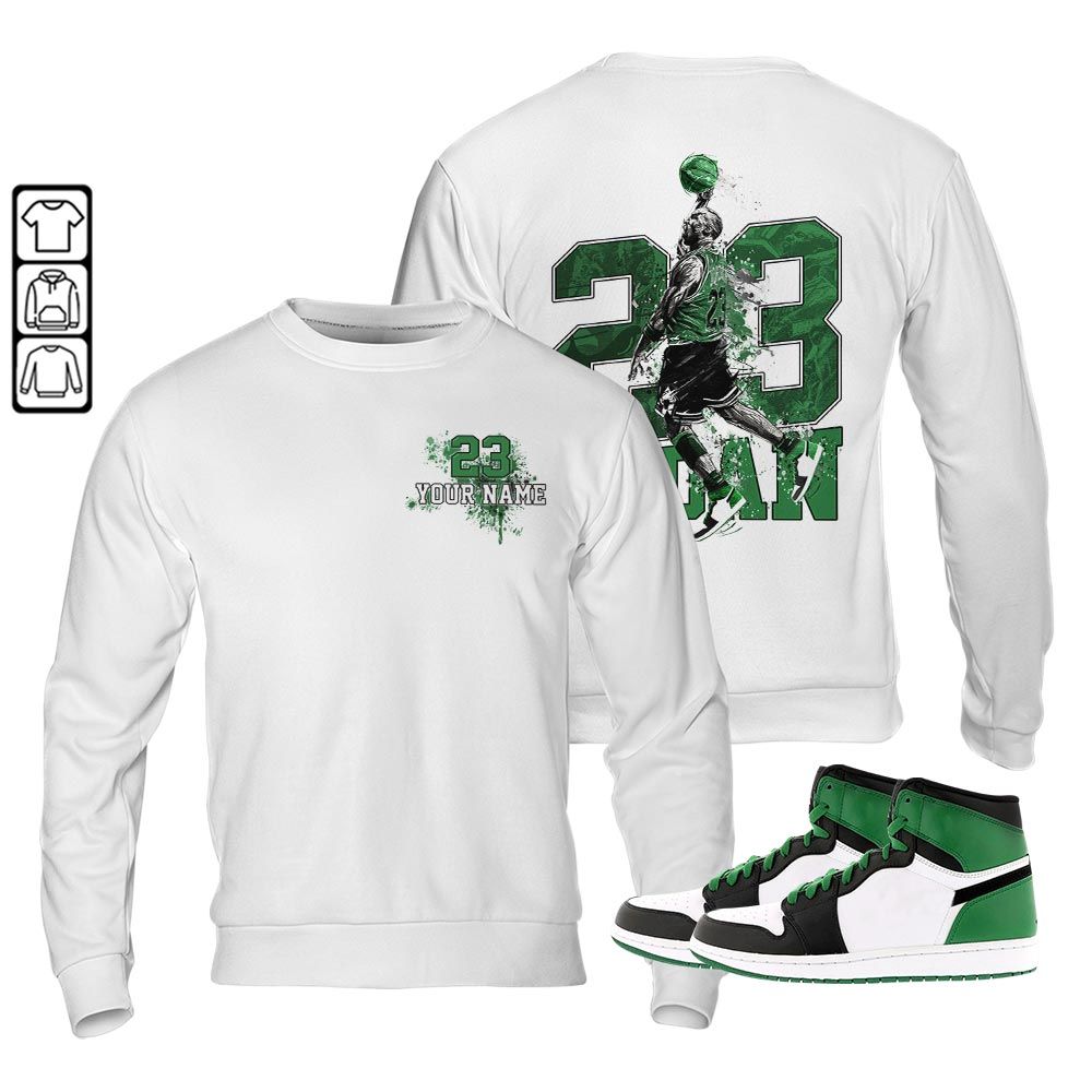 Custom 23 Jordan Sneaker Shirt Match Lucky Green 1s, Jordan 1 Lucky Green MKO T-Shirt Custom 23 Jordan Sneaker Shirt Match Lucky Green 1s, Jordan 1 Lucky Green MKO T-Shirt
