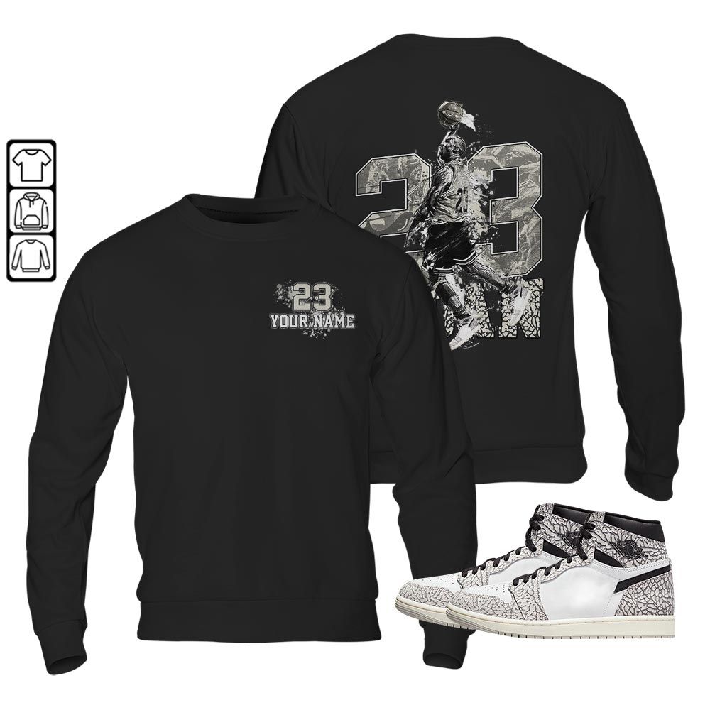 Custom 23 Jordan Sneaker Shirt Match OG Elephant 1s, Jordan 1 White Cement MKO T-Shirt Custom 23 Jordan Sneaker Shirt Match OG Elephant 1s, Jordan 1 White Cement MKO T-Shirt