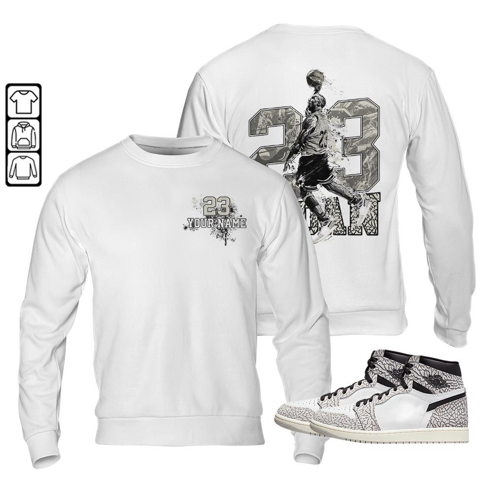 Custom 23 Jordan Sneaker Shirt Match OG Elephant 1s, Jordan 1 White Cement MKO T-Shirt Custom 23 Jordan Sneaker Shirt Match OG Elephant 1s, Jordan 1 White Cement MKO T-Shirt