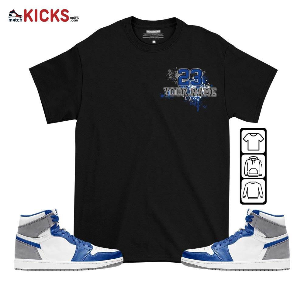 Custom 23 Jordan Sneaker Shirt Match True Blue 1s, Jordan 1 High OG True Blue MKO T-Shirt