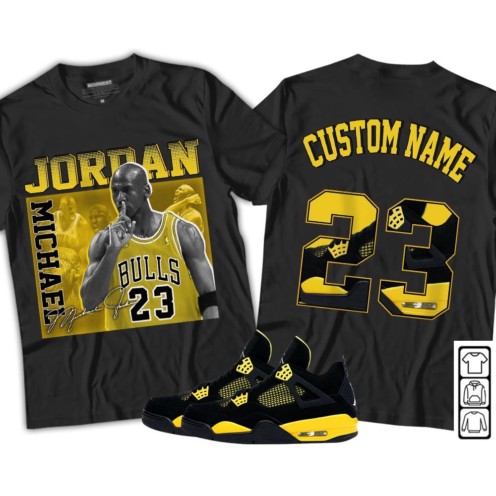 Custom 23JD Signature Sneaker Shirt Match 2023 Thunder 4s, Jordan Retro 4 Thunder MKO Hoodie Custom 23JD Signature Sneaker Shirt Match 2023 Thunder 4s, Jordan Retro 4 Thunder MKO Hoodie