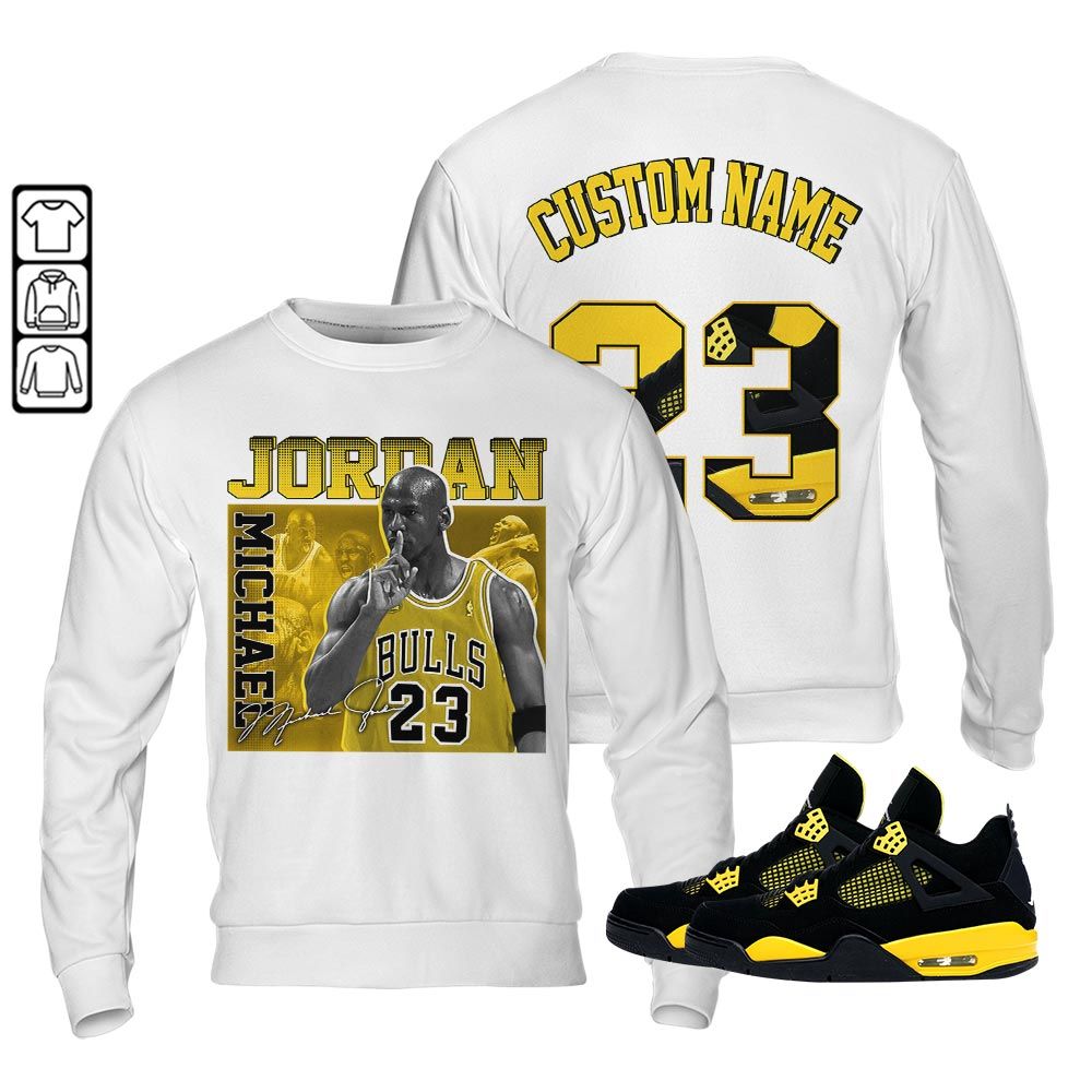 Custom 23JD Signature Sneaker Shirt Match 2023 Thunder 4s, Jordan Retro 4 Thunder MKO Hoodie Custom 23JD Signature Sneaker Shirt Match 2023 Thunder 4s, Jordan Retro 4 Thunder MKO Hoodie