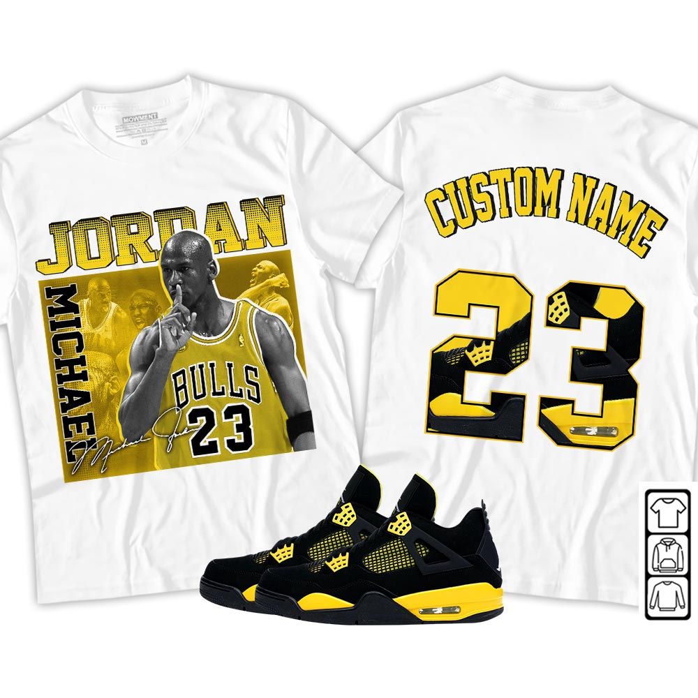 Custom 23JD Signature Sneaker Shirt Match 2023 Thunder 4s, Jordan Retro 4 Thunder MKO Hoodie