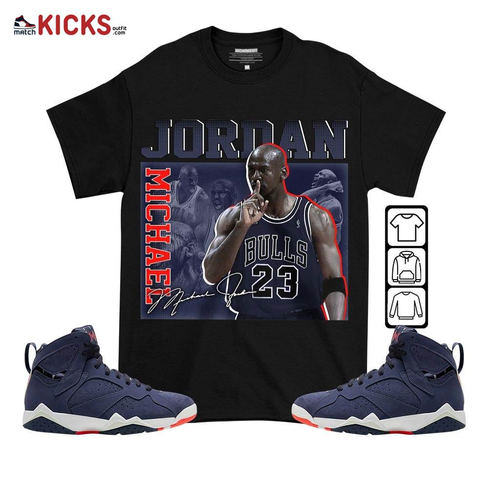 Custom 23JD Signature Sneaker Shirt Match 7 Neutral Indigo, Jordan 7 Quai 54 MKO T-Shirt