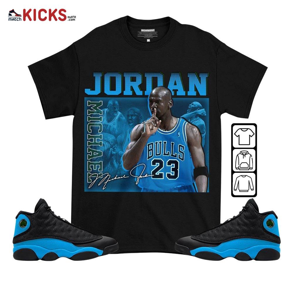 Custom 23JD Signature Sneaker Shirt Match Black University Blue 13s, Jordan 13 Black University Blue 2022 MKO T-Shirt