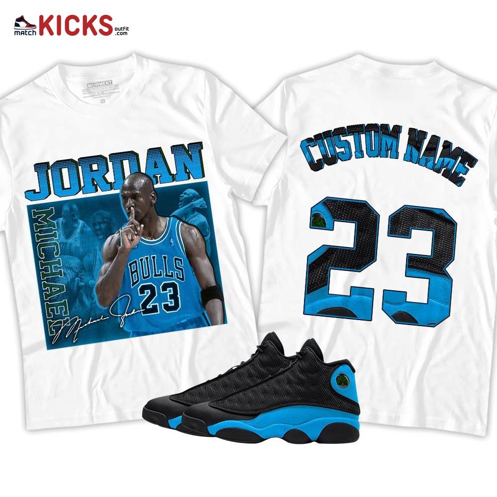 Custom 23JD Signature Sneaker Shirt Match Black University Blue 13s, Jordan 13 Black University Blue 2022 MKO T-Shirt Custom 23JD Signature Sneaker Shirt Match Black University Blue 13s, Jordan 13 Black University Blue 2022 MKO T-Shirt