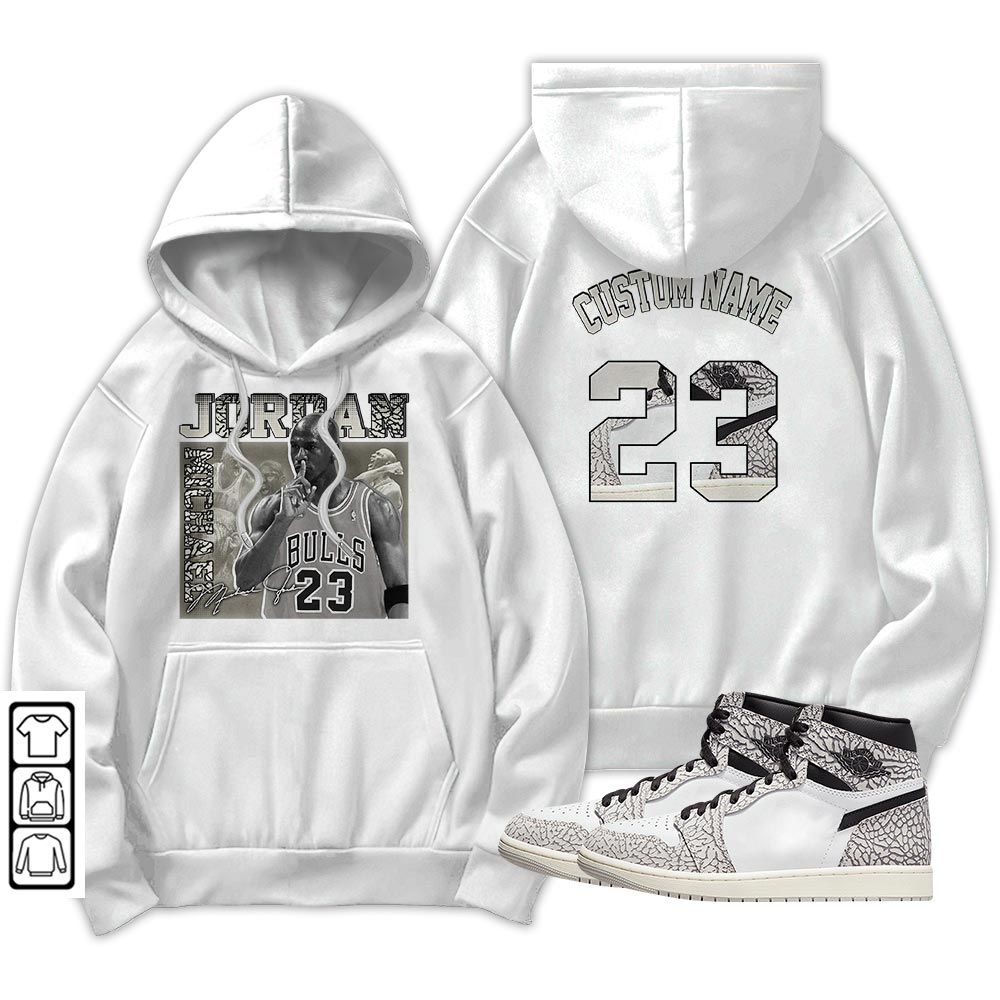Custom 23JD Signature Sneaker Shirt Match OG Elephant 1s, Jordan 1 White Cement MKO T-Shirt