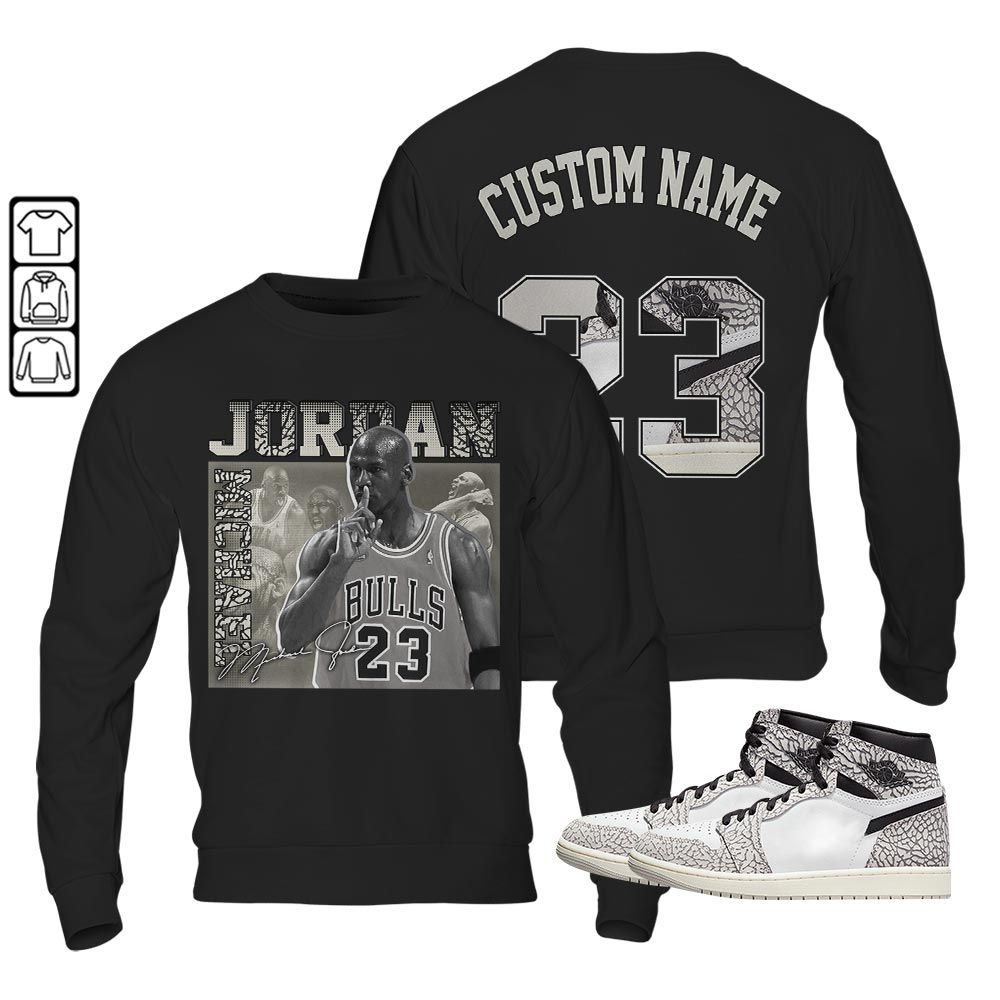 Custom 23JD Signature Sneaker Shirt Match OG Elephant 1s, Jordan 1 White Cement MKO T-Shirt Custom 23JD Signature Sneaker Shirt Match OG Elephant 1s, Jordan 1 White Cement MKO T-Shirt