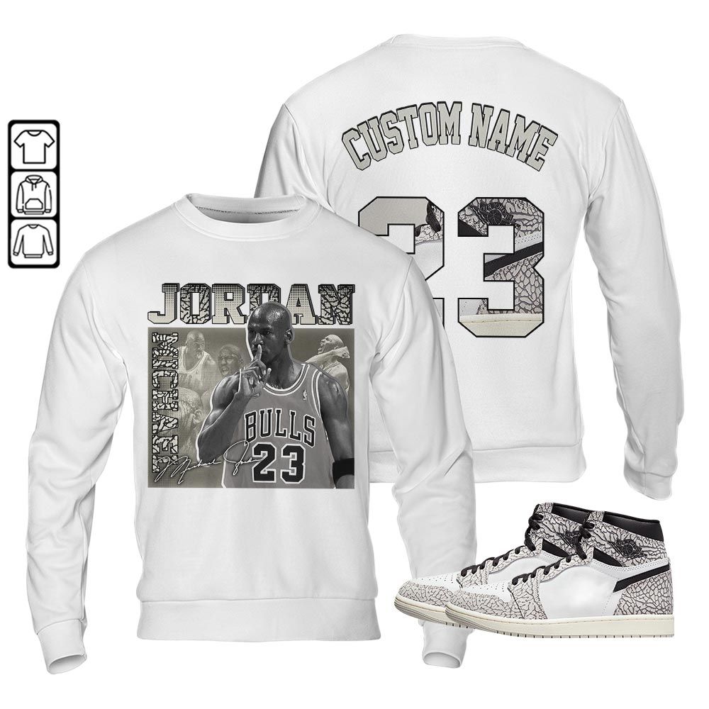 Custom 23JD Signature Sneaker Shirt Match OG Elephant 1s, Jordan 1 White Cement MKO T-Shirt Custom 23JD Signature Sneaker Shirt Match OG Elephant 1s, Jordan 1 White Cement MKO T-Shirt