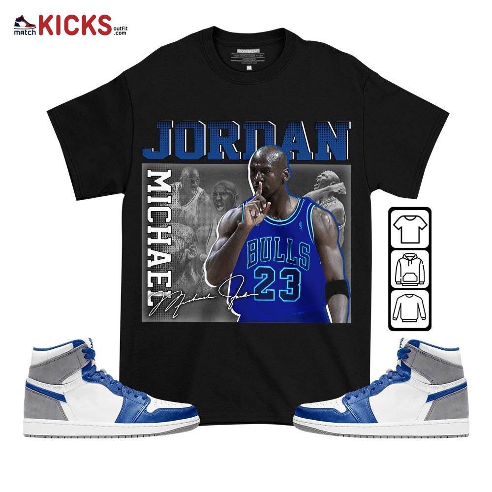 Custom 23JD Signature Sneaker Shirt Match True Blue 1s, Jordan 1 High OG True Blue MKO T-Shirt