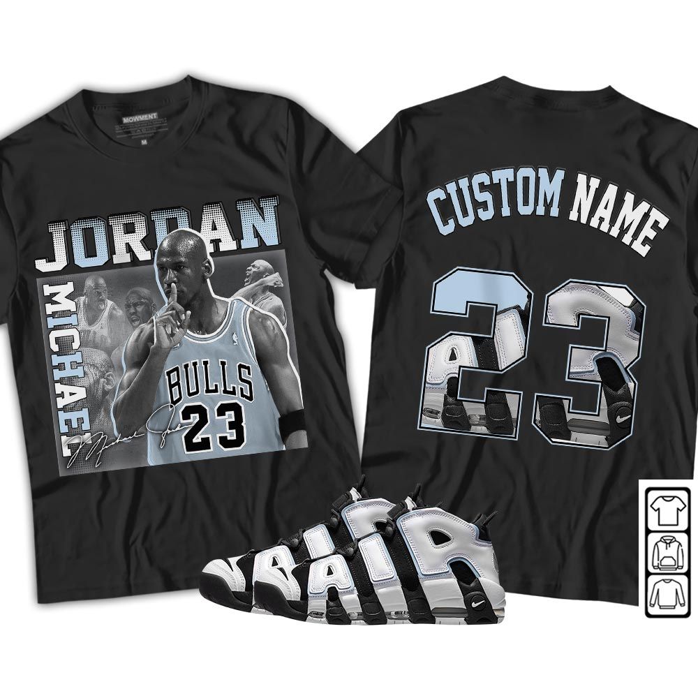 Custom 23JD Signature Sneaker Shirt Match Uptempo Cobalt Bliss, Air More Uptempo Cobalt Bliss MKO T-Shirt