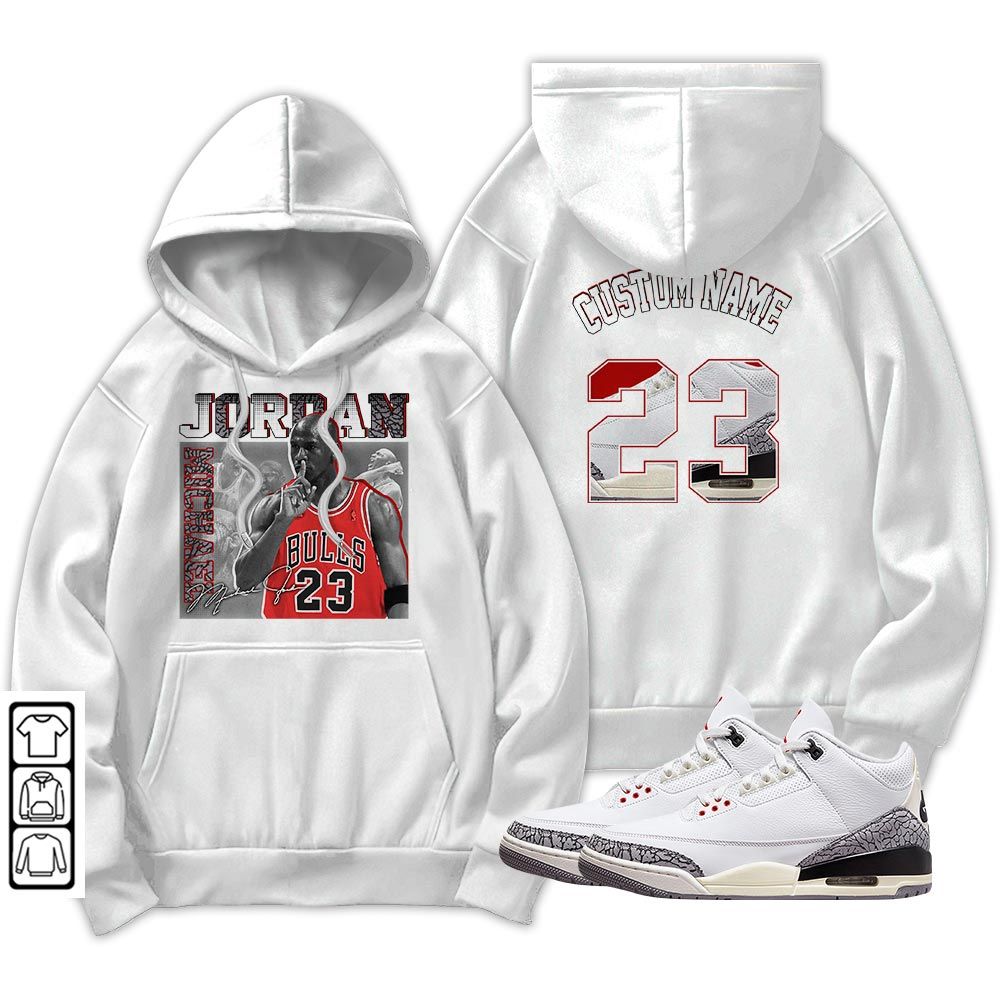 Custom 23JD Signature Sneaker Shirt Match White Cement 3s, Jordan Retro 3 White Cement MKO T-Shirt