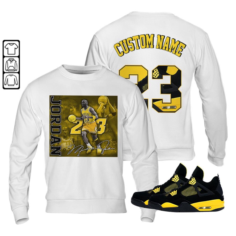 Custom 23JD Signature2 Sneaker Shirt Match 2023 Thunder 4s, Jordan Retro 4 Thunder MKO Hoodie Custom 23JD Signature2 Sneaker Shirt Match 2023 Thunder 4s, Jordan Retro 4 Thunder MKO Hoodie