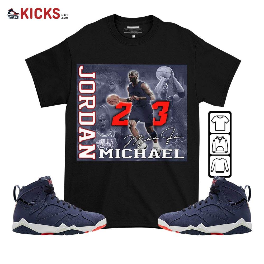 Custom 23JD Signature2 Sneaker Shirt Match 7 Neutral Indigo, Jordan 7 Quai 54 MKO T-Shirt