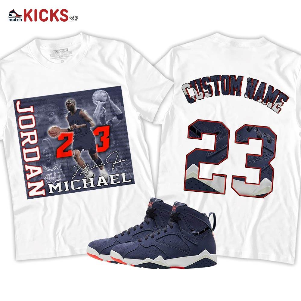 Custom 23JD Signature2 Sneaker Shirt Match 7 Neutral Indigo, Jordan 7 Quai 54 MKO T-Shirt