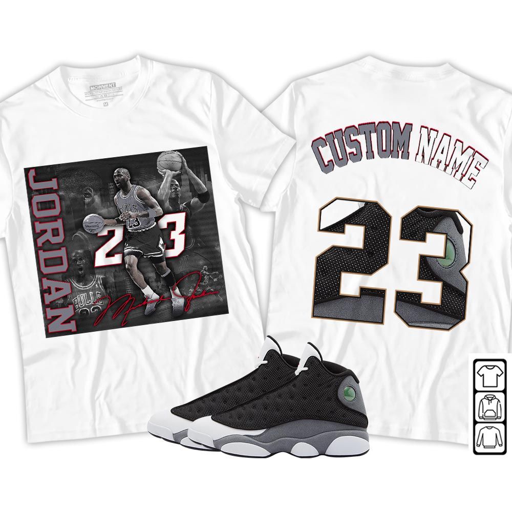 Custom 23JD Signature2 Sneaker Shirt Match Black Flint 13s, Jordan Retro 13 Black Flint MKO Sweatshirt