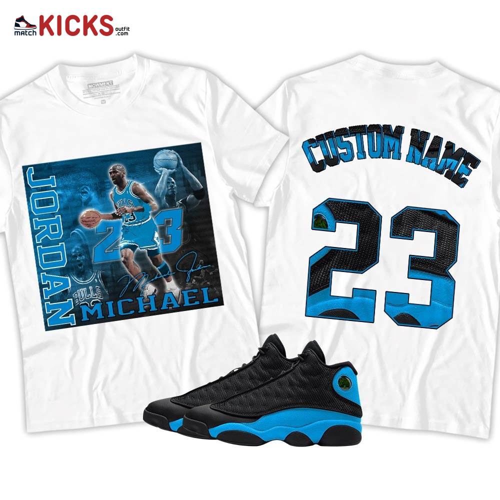 Custom 23JD Signature2 Sneaker Shirt Match Black University Blue 13s, Jordan 13 Black University Blue 2022 MKO T-Shirt Custom 23JD Signature2 Sneaker Shirt Match Black University Blue 13s, Jordan 13 Black University Blue 2022 MKO T-Shirt