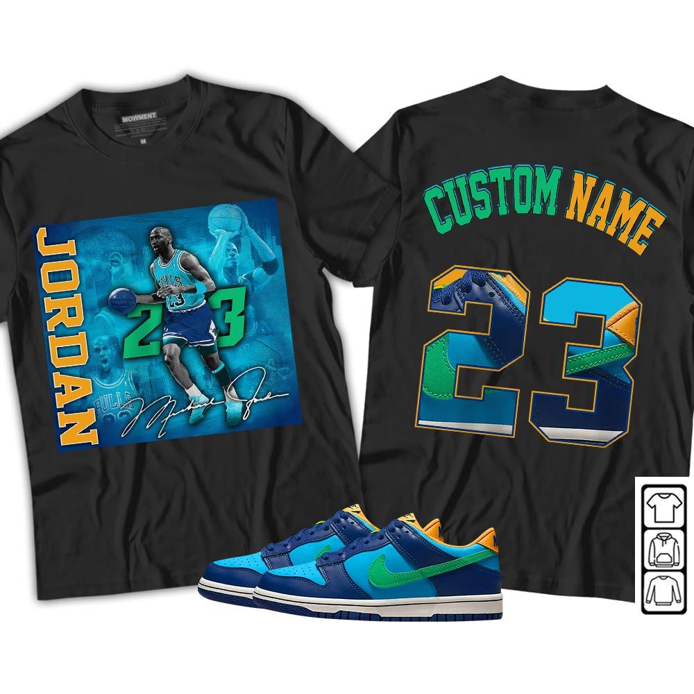 Custom 23JD Signature2 Sneaker Shirt Match Dunk Low GS Kyrie, Dunk Low GS Electric Algae MKO T-Shirt