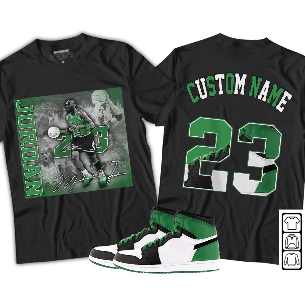 Custom 23JD Signature2 Sneaker Shirt Match Lucky Green 1s, Jordan 1 Lucky Green MKO T-Shirt