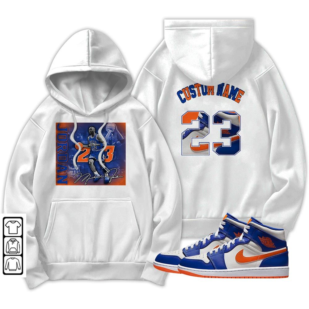 Custom 23JD Signature2 Sneaker Shirt Match Mid Knicks 1s, Jordan 1 Mid Knicks MKO T-Shirt