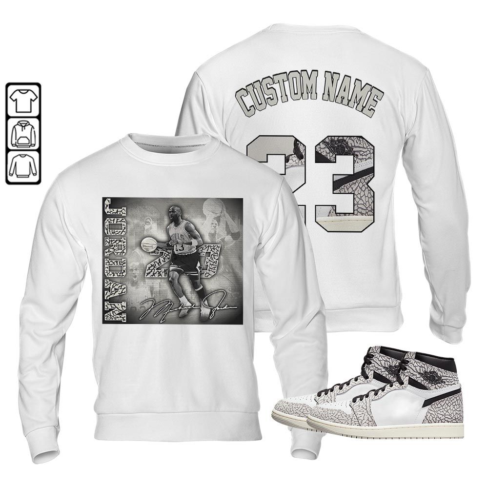 Custom 23JD Signature2 Sneaker Shirt Match OG Elephant 1s, Jordan 1 White Cement MKO T-Shirt Custom 23JD Signature2 Sneaker Shirt Match OG Elephant 1s, Jordan 1 White Cement MKO T-Shirt
