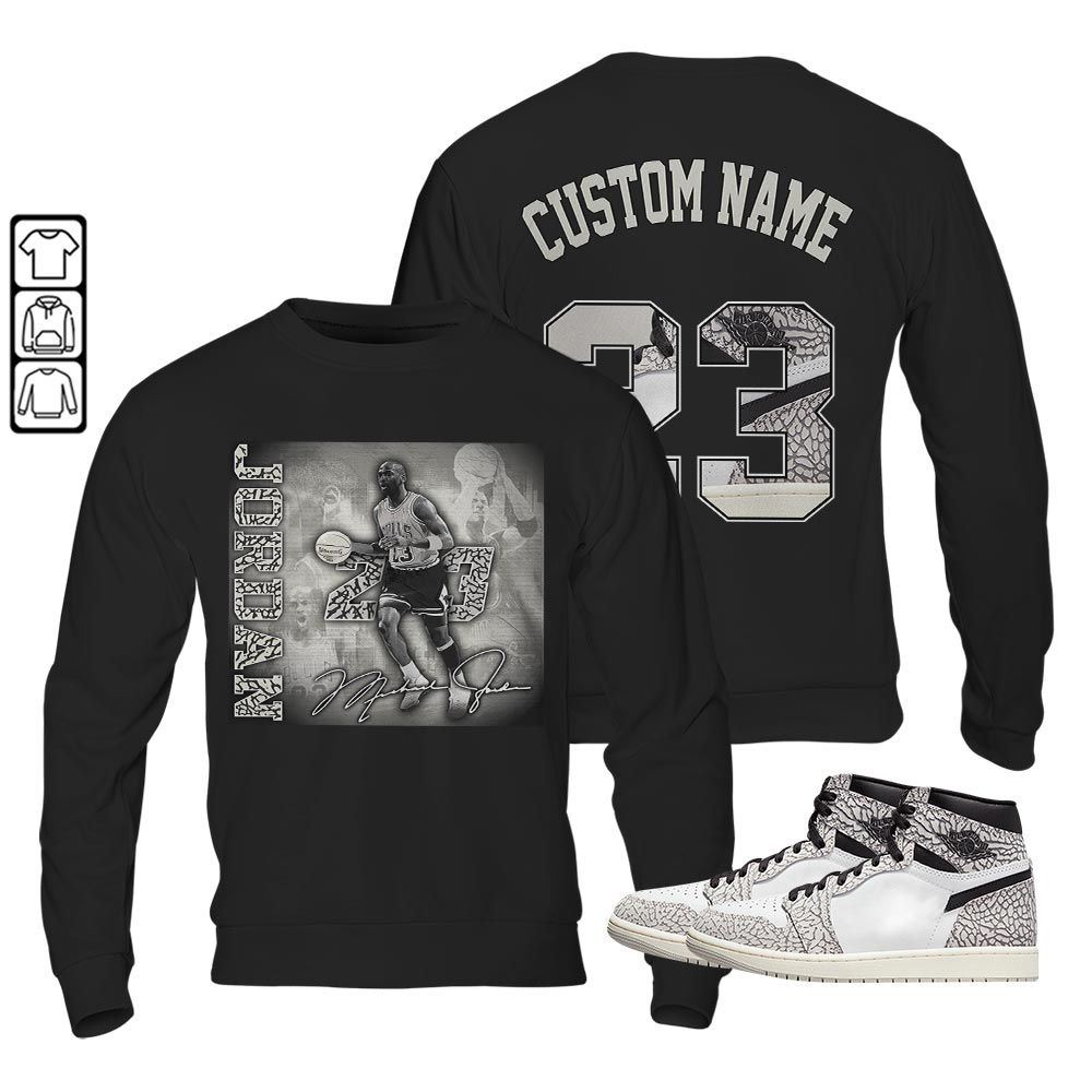 Custom 23JD Signature2 Sneaker Shirt Match OG Elephant 1s, Jordan 1 White Cement MKO T-Shirt Custom 23JD Signature2 Sneaker Shirt Match OG Elephant 1s, Jordan 1 White Cement MKO T-Shirt