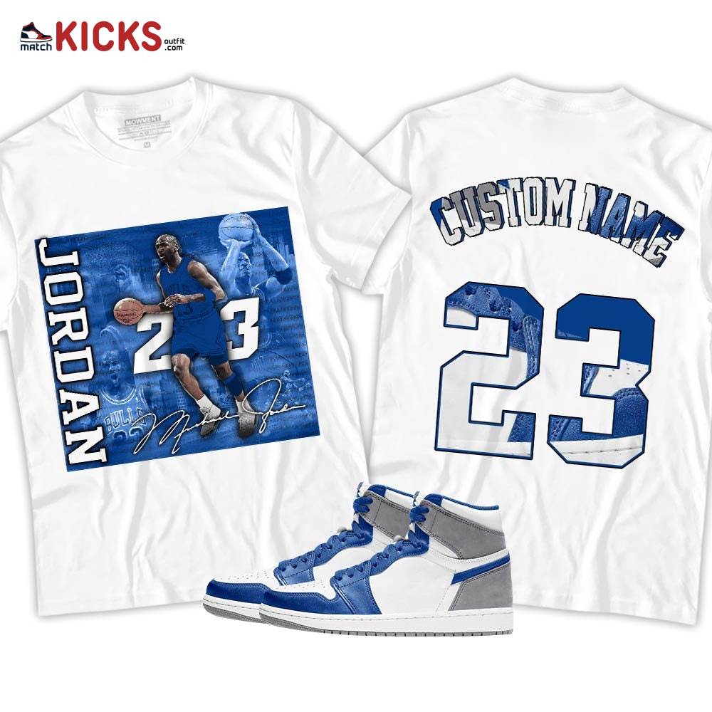 Custom 23JD Signature2 Sneaker Shirt Match True Blue 1s, Jordan 1 High OG True Blue MKO T-Shirt Custom 23JD Signature2 Sneaker Shirt Match True Blue 1s, Jordan 1 High OG True Blue MKO T-Shirt