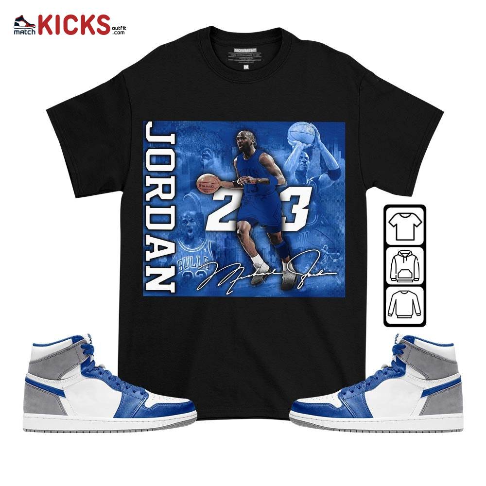 Custom 23JD Signature2 Sneaker Shirt Match True Blue 1s, Jordan 1 High OG True Blue MKO T-Shirt