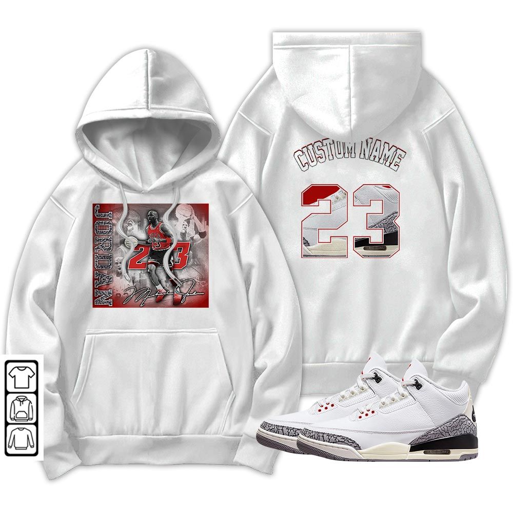 Custom 23JD Signature2 Sneaker Shirt Match White Cement 3s, Jordan Retro 3 White Cement MKO T-Shirt