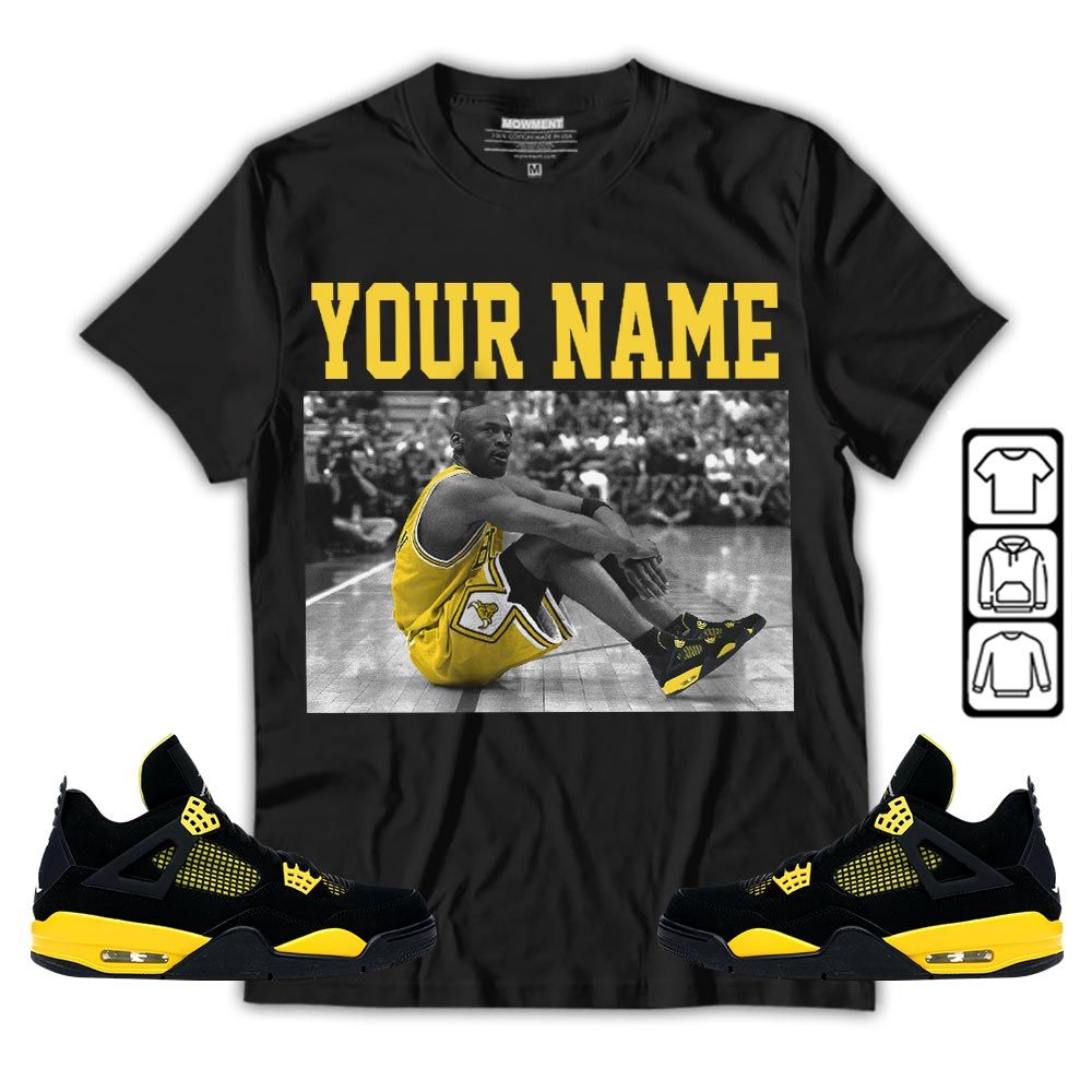 Custom Basketball Goat Number 23 Sneaker Shirt Match 2023 Thunder 4s, Jordan Retro 4 Thunder MKO Hoodie