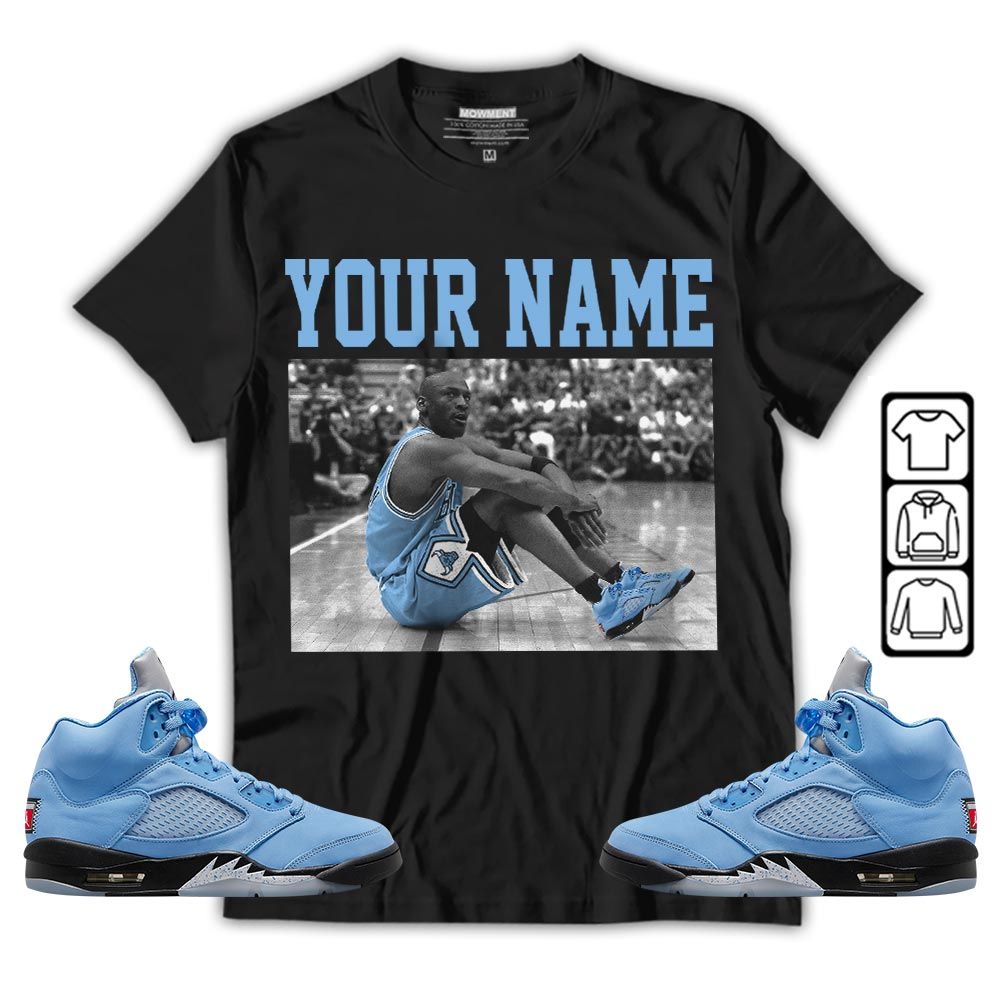 Custom Basketball Goat Number 23 Sneaker Shirt Match Retro University Blue 5s, Jordan 5 University Blue MKO T-Shirt
