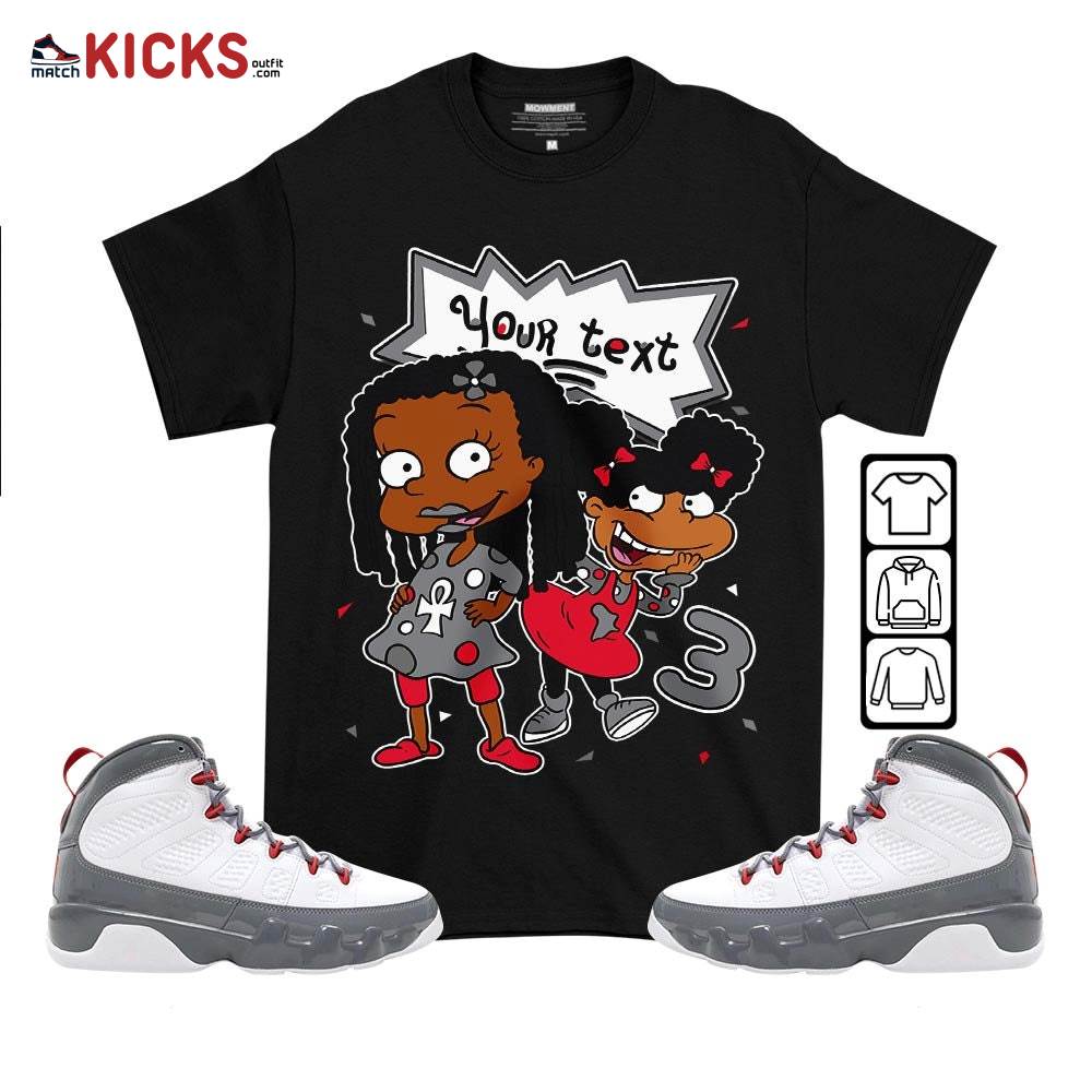 Custom Birthday Rugrats Sneaker Shirt Match Grey Fire Red 9s, Jordan 9 Retro Fire Red MKO T-Shirt